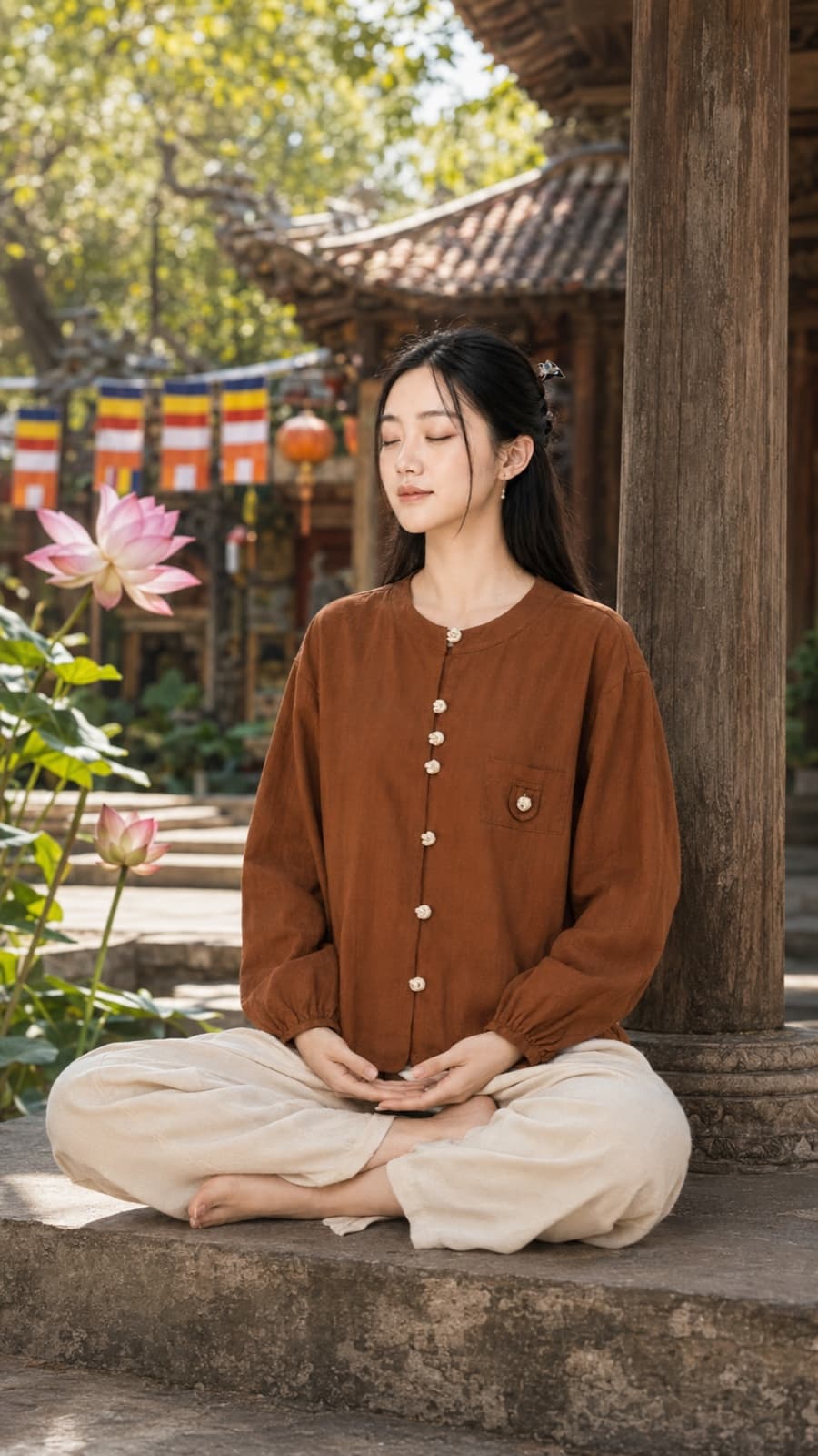 Model ngồi thiền trong pháp phục Mộc An